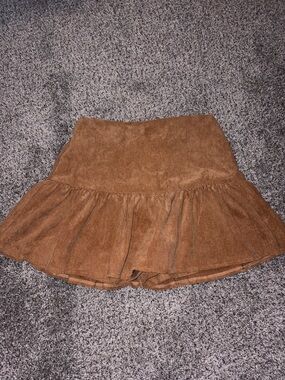 Brown Corduroy Ruffle Mini Skort